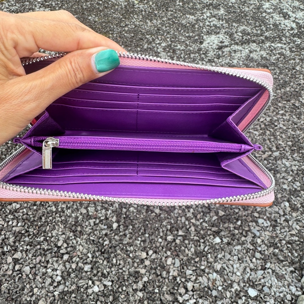 Sharif 1827 Pink Ostrich Embossed Leather Zip Around Wallet with dust bag - Picture 5 of 7